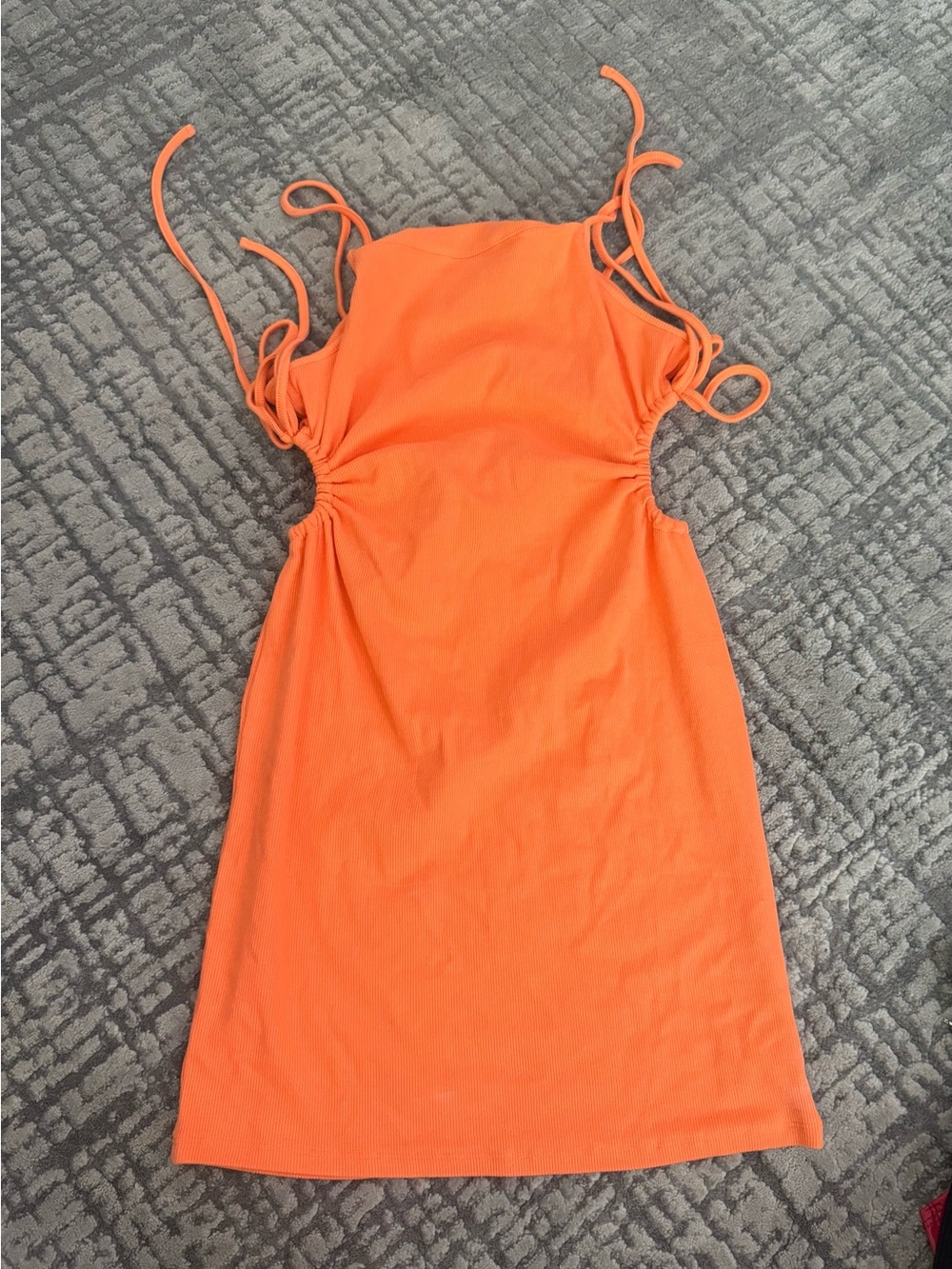 Zara Orange Tie-Strap Ruched Cutout Mini Dress